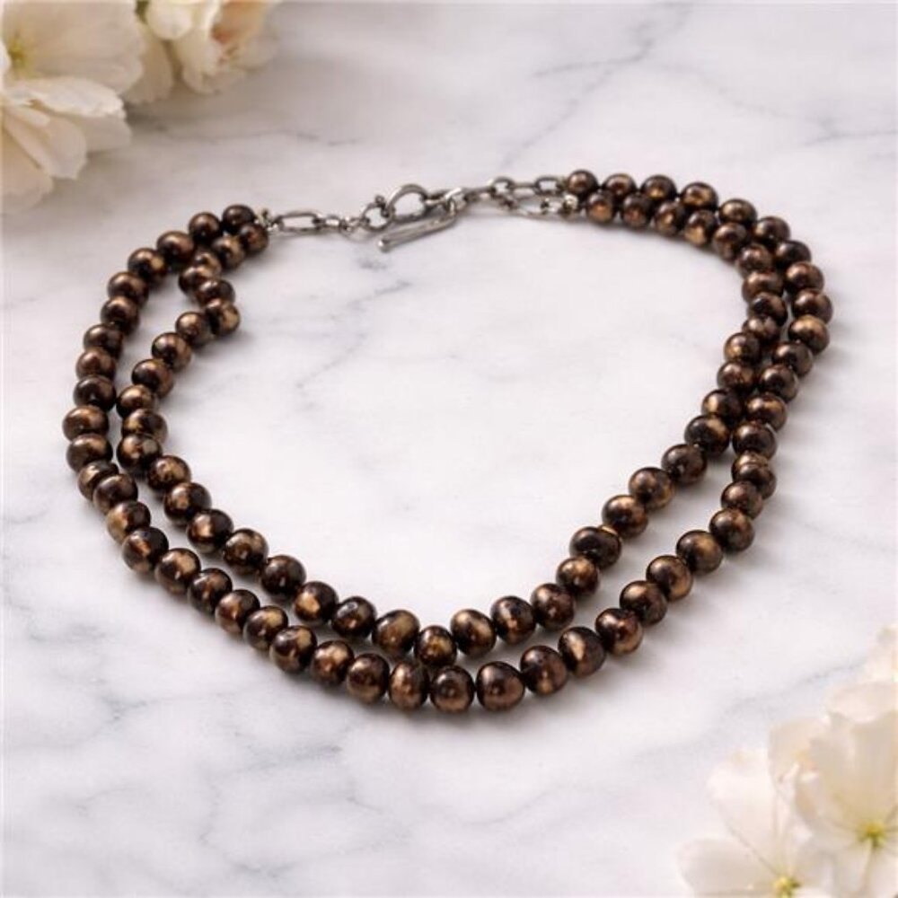 Bronze Freshwater Pearl Necklace 16 In Adj. Baroque Potato Pearls Sterling Hook